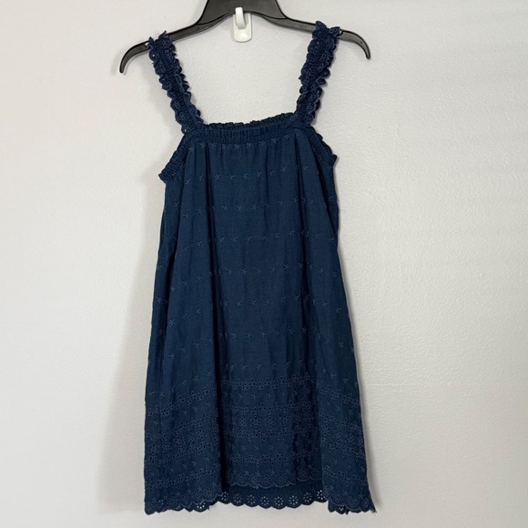 Gap x DOEN Eyelet Shift Mini Dress in Navy Blue Ruffle Tie Front - XXSmall - Picture 3 of 4